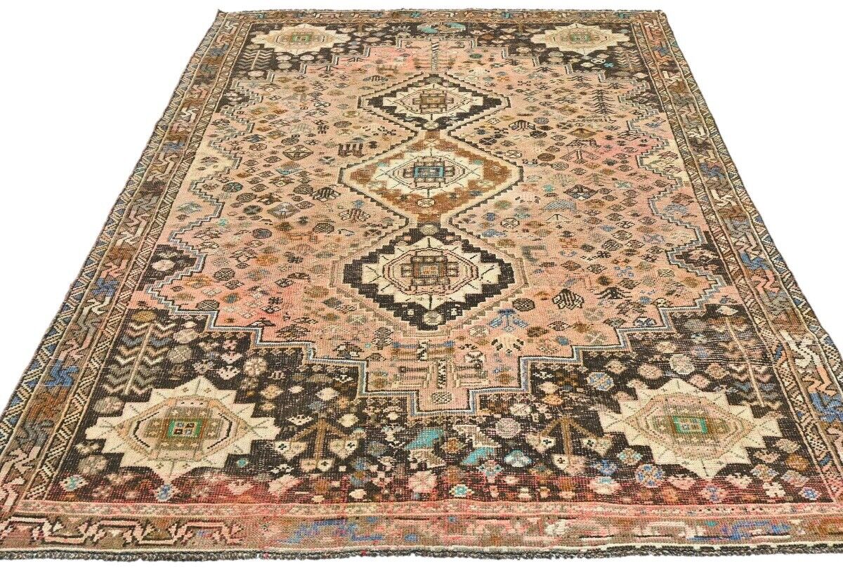 Vintage Distressed Rusty Pink Tribal Oriental Rug
