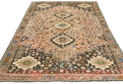 Vintage Distressed Rusty Pink Tribal Oriental Rug