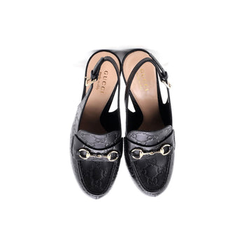 Gucci Women'S Horsebit Platform Slingback Loafer Pumps Gg Embossed Leather