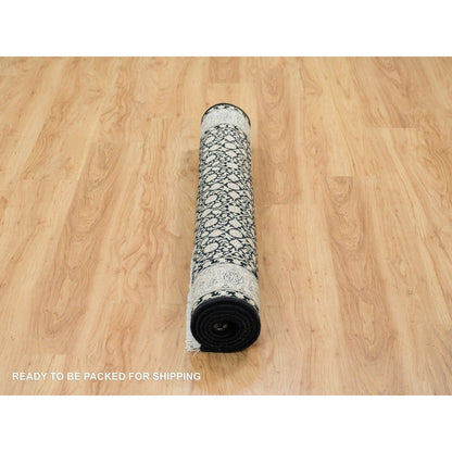 4'X6' Black Herrita Design 250 Kpsi Soft Wool Hand Knotted Rug