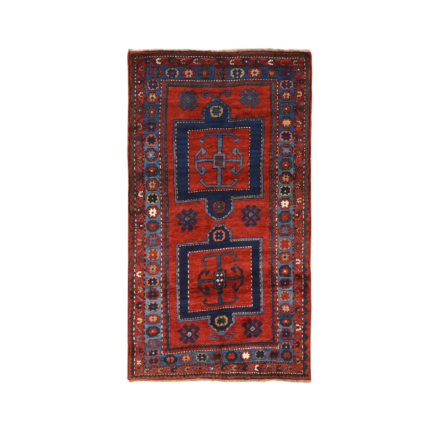 4'4"X8'2" Red Antique Caucasian Rug Armenian Kazak Pure Wool Hand Knotted