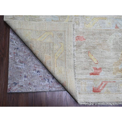 12'X17'4" White Angora Oushak Leaf Design Hand Knotted Wool Oversized Rug