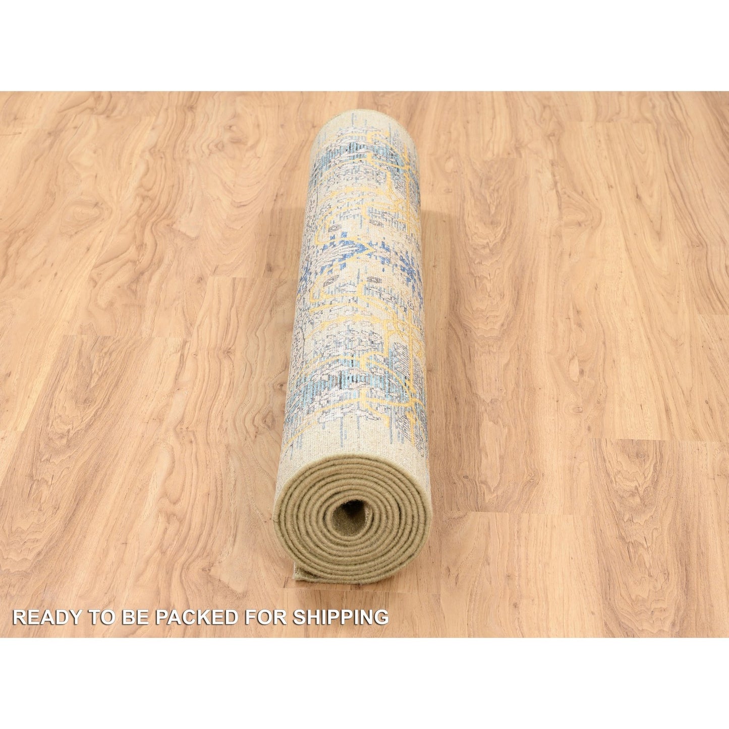 4'X12' Gold Brown Silk With Textured Wool Hand Knotted Wide Runner Rug