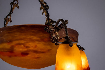 Muller Freres Signed Chandelier Gilt Bronze & Art