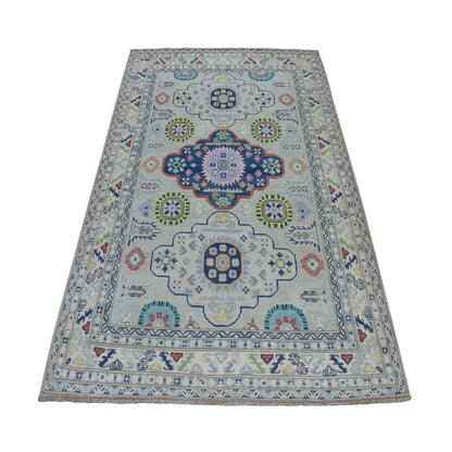 5'1"X6'6" Colorful Gray Fusion Kazak Pure Wool Hand Knotted Oriental Rug