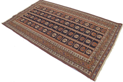 Hand-Knotted Purple-Navy Pictorial Sumak Oriental