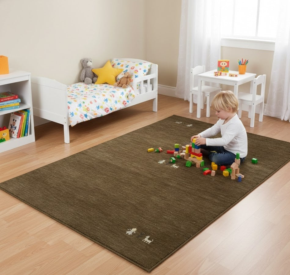 Brown wool area rug modern gabbeh 3x5 brown tribal design entryway carpet