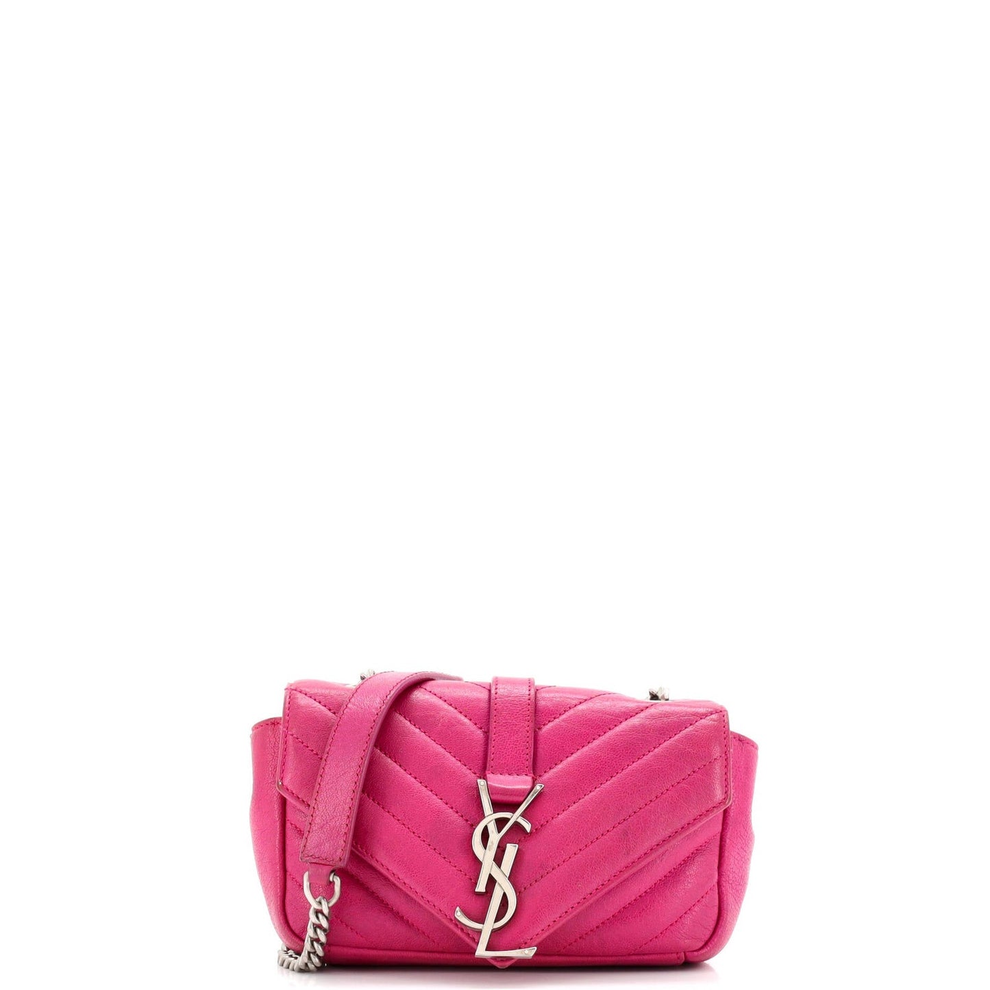 Saint Laurent Classic Monogram College Chain Wallet Matelasse Chevron Leather