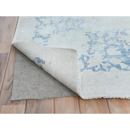 9'7"X13'10" Blue Hand Knotted Wool Distressed Shabby Chic Old Farsian Rug