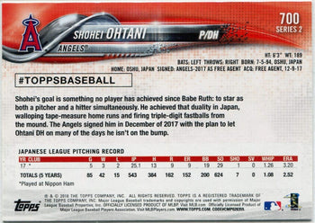 Shohei Ohtani 2018 Topps Series 2 Rc #700