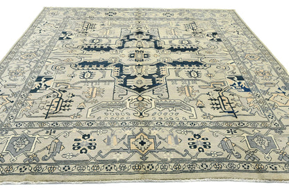 8X8 Hand-Knotted Heriz Serapi Oriental Rug Geometric Carpet