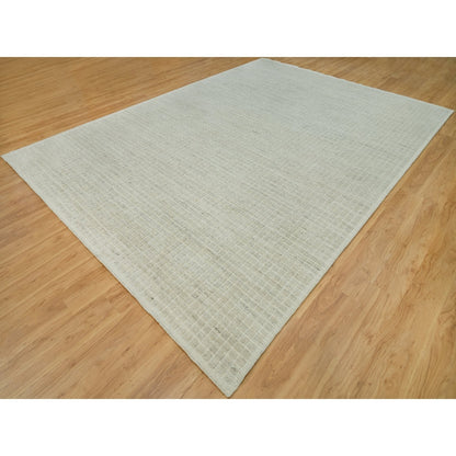 10'X13'9" Ivory Plain Decor Modern Box Design Loomed Knotted Wool Rug