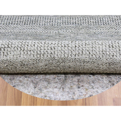 8'X8' Bright Gray Hand Knotted Grass Design Round Pure Undyed Wool Rug