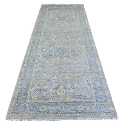 4'X10' Gray Finer Peshawar Soft Wool Hand Knotted Runner Oriental Rug