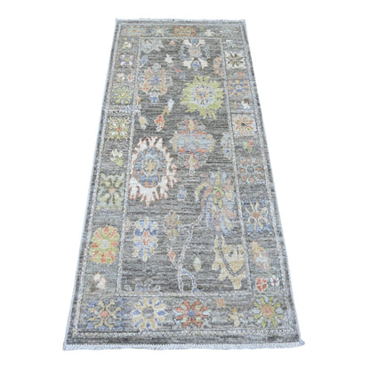 2'7"X6'1" Nevada Gray Wool Weft Afghan Angora Oushak Runner Oriental Rug