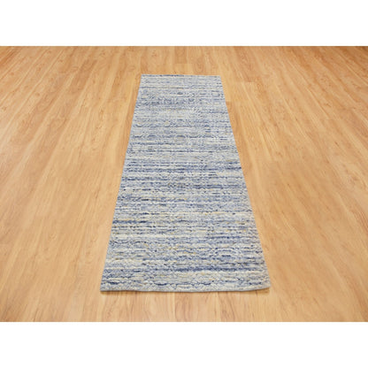 2'6"X8' Blue Variegated Design Hand Loomed Pure Wool Modern Runner Rug