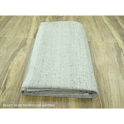10'1"X13'9" Gray Wool Rug Distressed & Oxidized Grass Design Hand Knotted