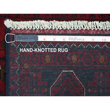 3'X9'6" Red Afghan Khamyab Shiny Wool Hand Knotted Wide Runner Rug