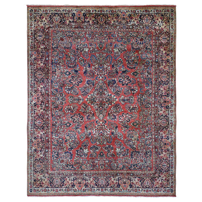 7'10"X9'10" Red Farsian Saroogh Soft Wool Hand Knotted Full Pile Rug