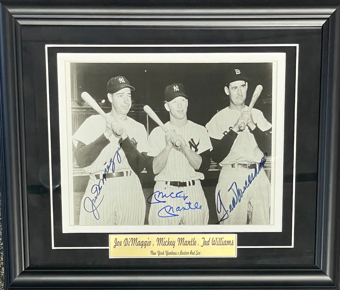 Joe Dimaggio, Mickey Mantle & Ted Williams Autographed Framed 8X10 Photo (Jsa)