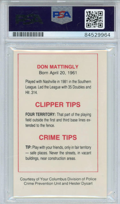Don Mattingly Autographed 1982 Columbus Clippers Police Card (Psa)