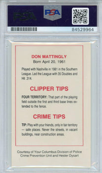 Don Mattingly Autographed 1982 Columbus Clippers Police Card (Psa)