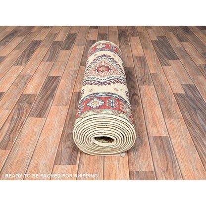 2'7"x15'10" Ivory Kazak Geometric Design Rug Hand Knotted Wool XL Runner