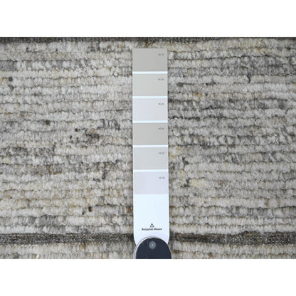 6'2"X9' Gray Moroccan Weave Compartment Design Hand Knotted Soft Wool Rug