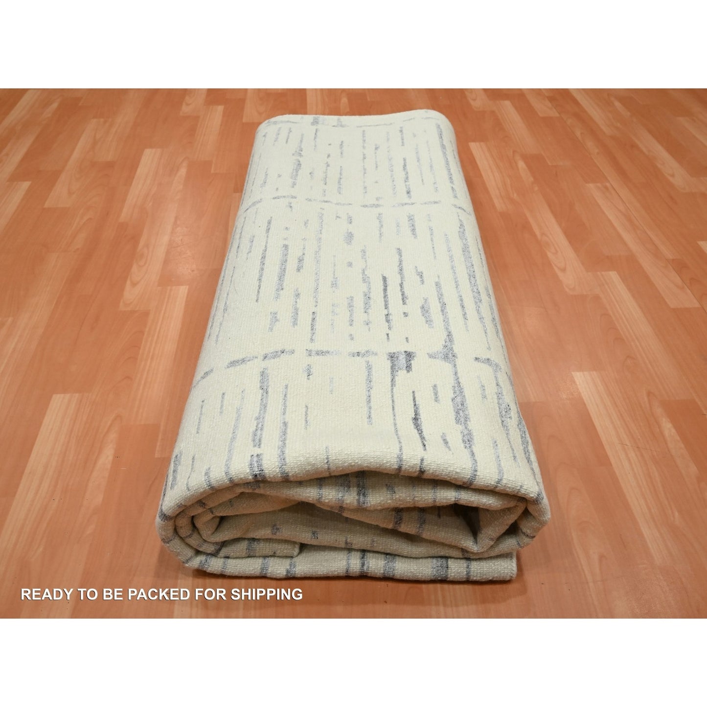 8'X9'9" White Modern Design Textured Weave Wool & Silk Hand Knotted Rug