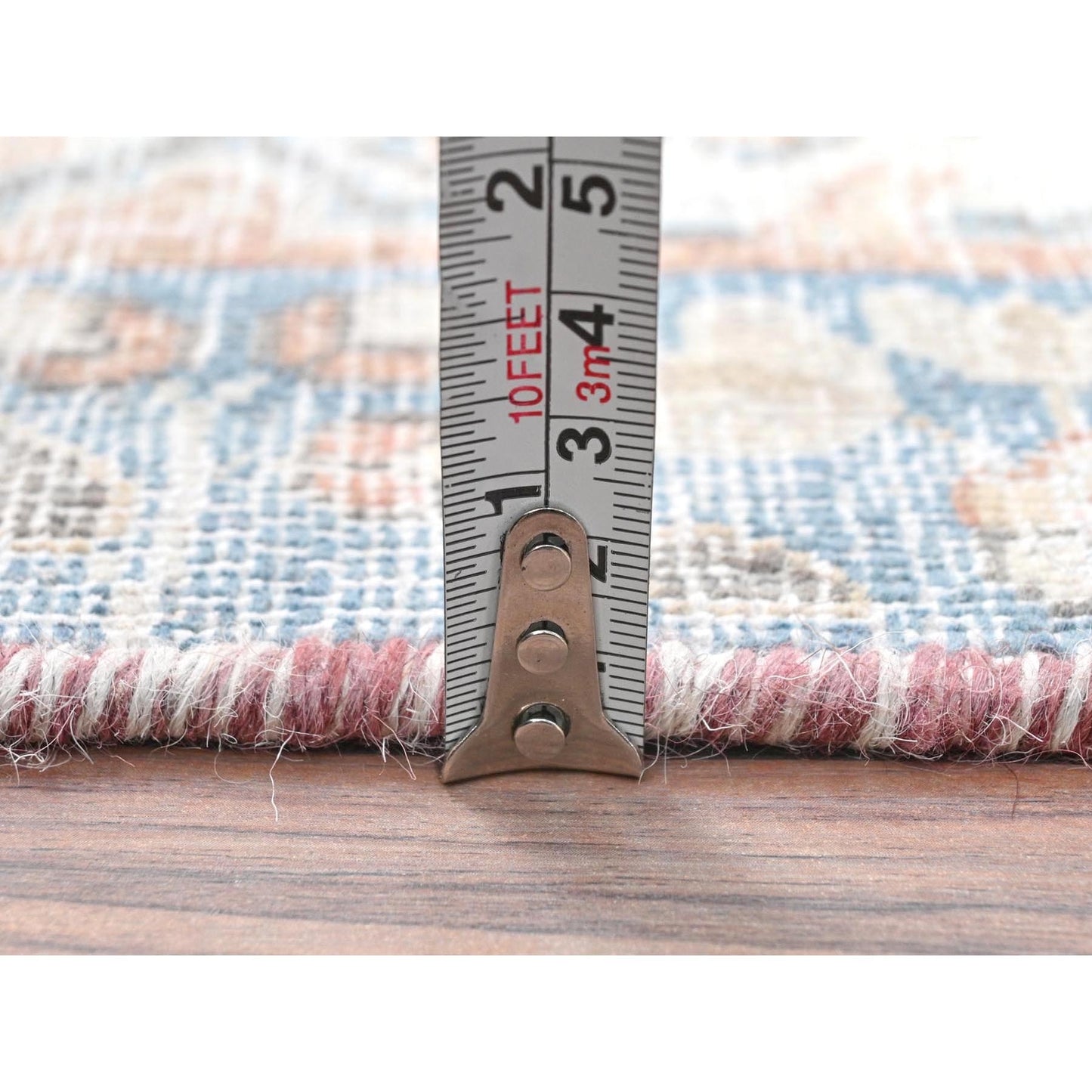 2'X2'9" Ivory Old Farsian Karman Worn Wool Hand Knotted Mat Rug