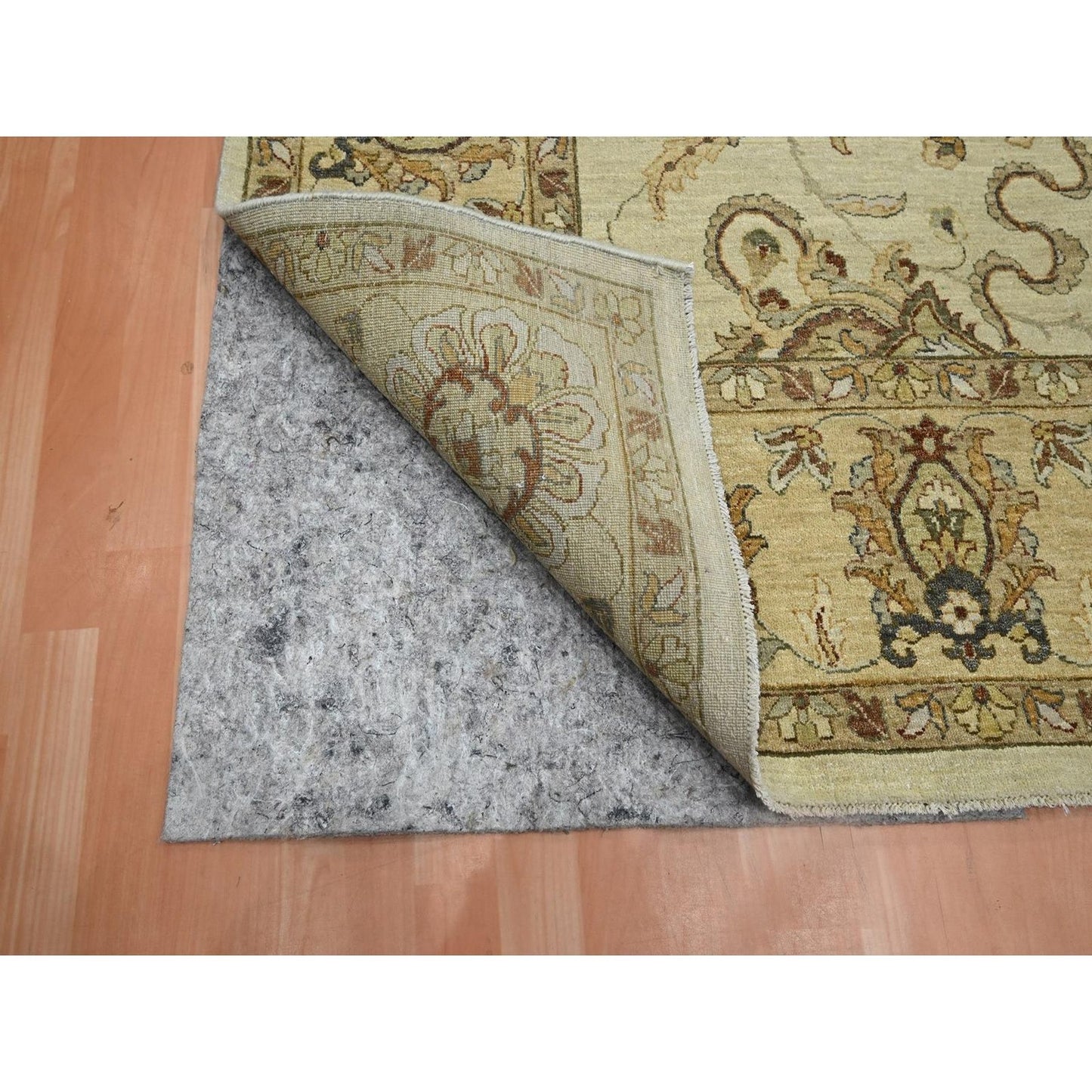 8'X10' Ivory Hand Knotted Agra Ziegler Design Leaf Pattern Pure Wool Rug