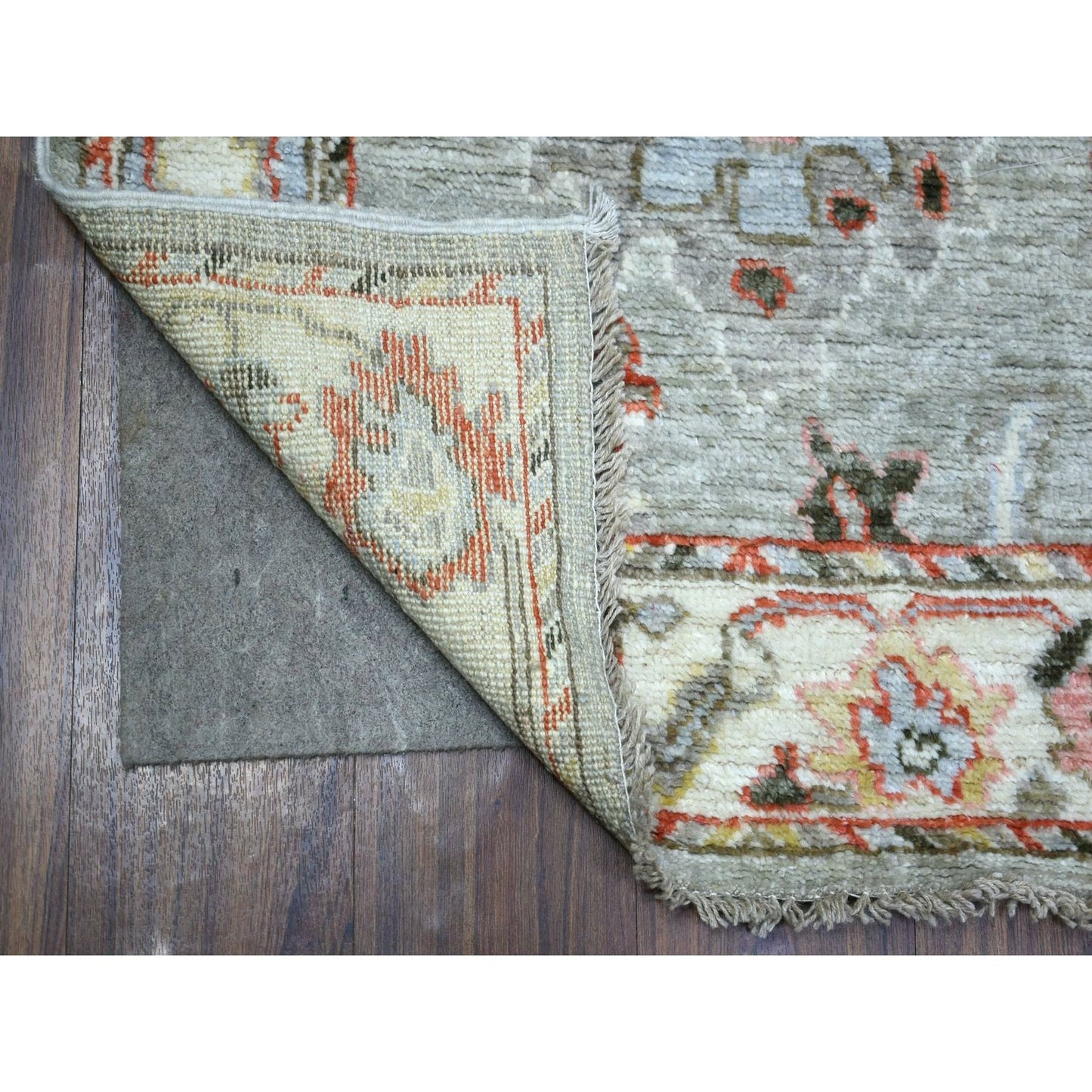 2'6"X97" Gray Angora Oushak Pop Of Colors Hand Knotted Wool Runner Rug