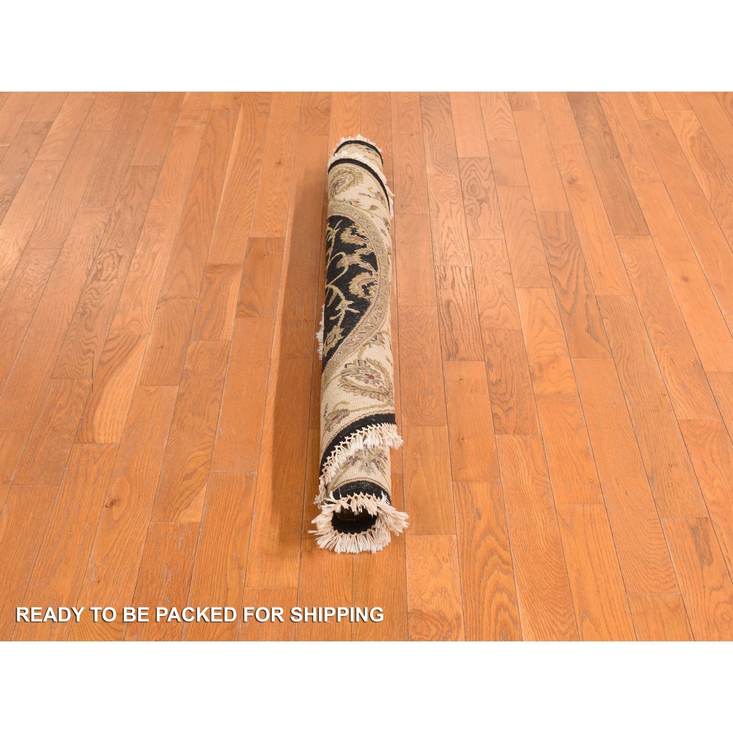 4'2"X4'2" Black Rajasthan Hand Knotted Half Wool And Half Silk Round Rug