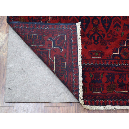 3'3"X4'10" Hand Knotted Afghan Khamyab Soft Wool Deep Red Rug