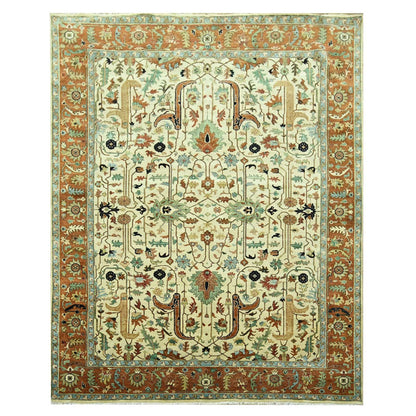 7'10"X10'3" Linen White Heris All Over Design Hand Knotted 100% Wool Rug