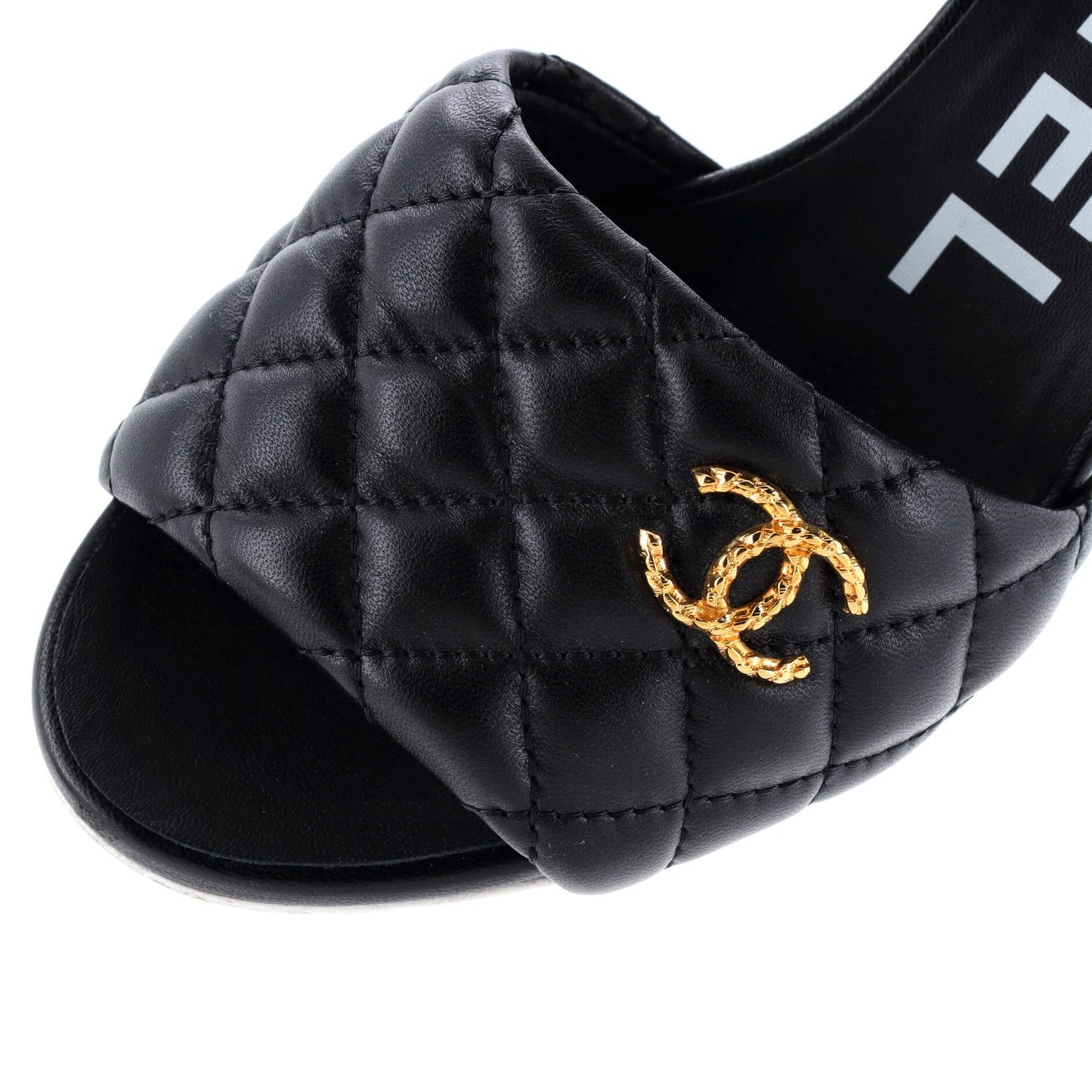 Chanel Women'S Cc Heeled Mule Sandals Quilted Leather
