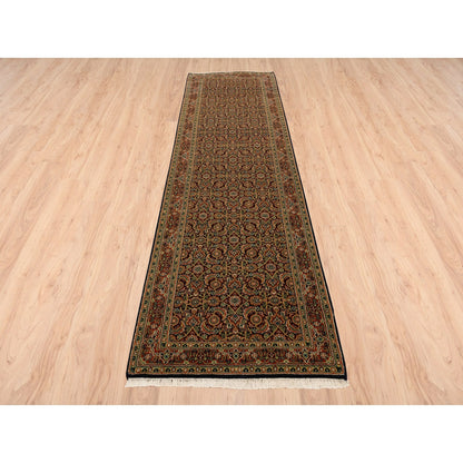 2'8"X9'9" Wool And Silk Herati Design 250 Kpsi Hand Knotted Runner Rug