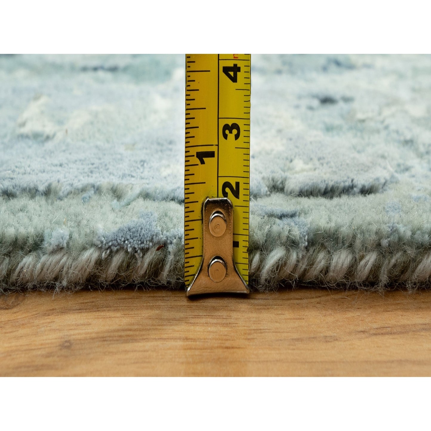 3'X5'10" Blue Hand Knotted Erased Zoroastrian Wool And Silk Runner Rug