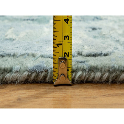 3'X5'10" Blue Hand Knotted Erased Zoroastrian Wool And Silk Runner Rug