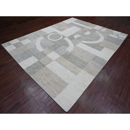 8'9"X11'6" Gray Bauhaus Inspired Geometric Pattern Hand Knotted Wool Rug