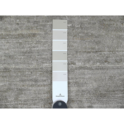 9'6"X11'3" Gray Hand Spun Ghazni Wool Solid Pattern Hand Knotted Rug
