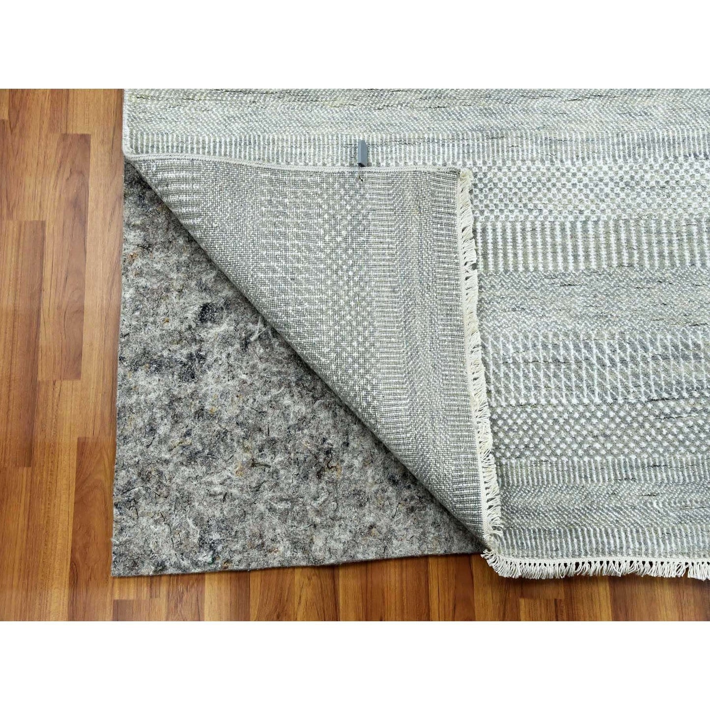 9'X12'1" Battleship Gray Wool And Silk Hand Knotted Grass Design Rug