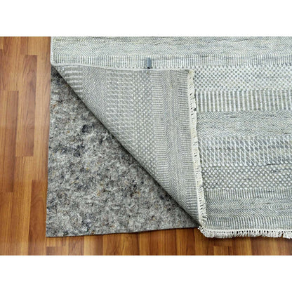 9'X12'1" Battleship Gray Wool And Silk Hand Knotted Grass Design Rug