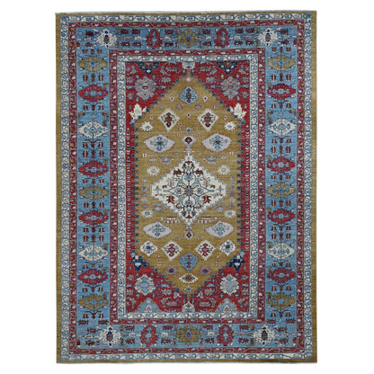 9'10"X13'10" Green Geometric Bookshaish Design Hand Knotted Pure Wool Rug