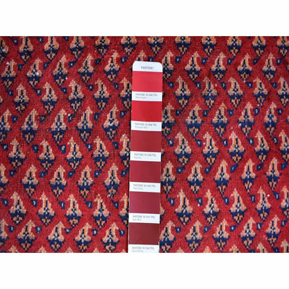 4'6"X10'9" Vintage Serrated Runner Repetitive Design Wool Hand Made Rug