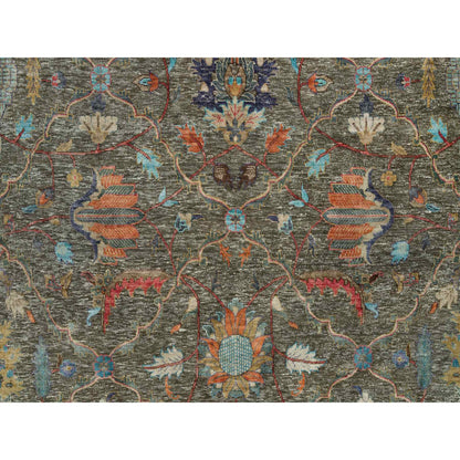 10'X10' Brown Striae Pattern Hand Knotted Silk Textured Wool Square Rug