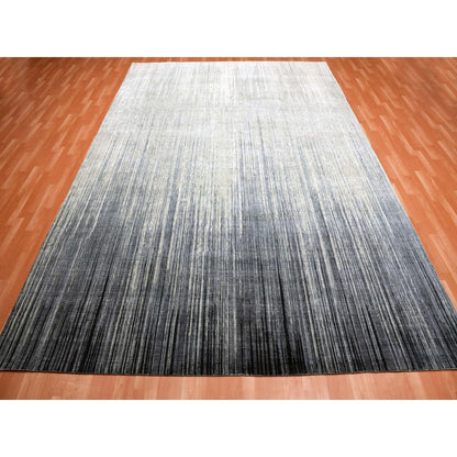 10'1"X14'2" Gray Pure Wool Hand Knotted Modern Ombre Design Rug