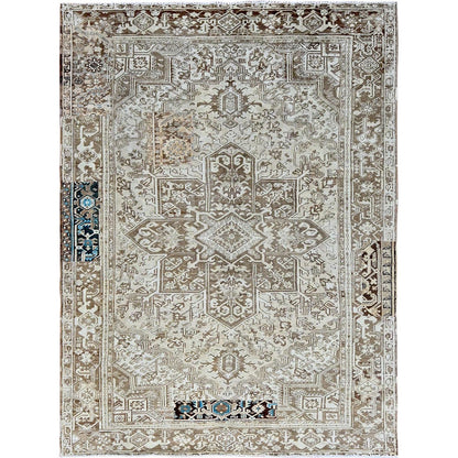 7'6"X10'4" Pastel Gray Vintage Zoroastrian Heris All Wool Hand Knotted Rug