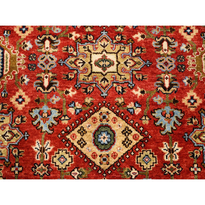 4'1"X6' Red With A Mix Of Gold Karajeh Design Wool Hand Knotted Rug