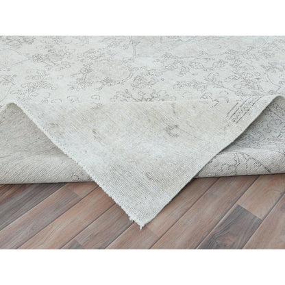 9'3"X13' Ivory Vintage Farsian Tebraz Worn Wool Hand Knotted Rug